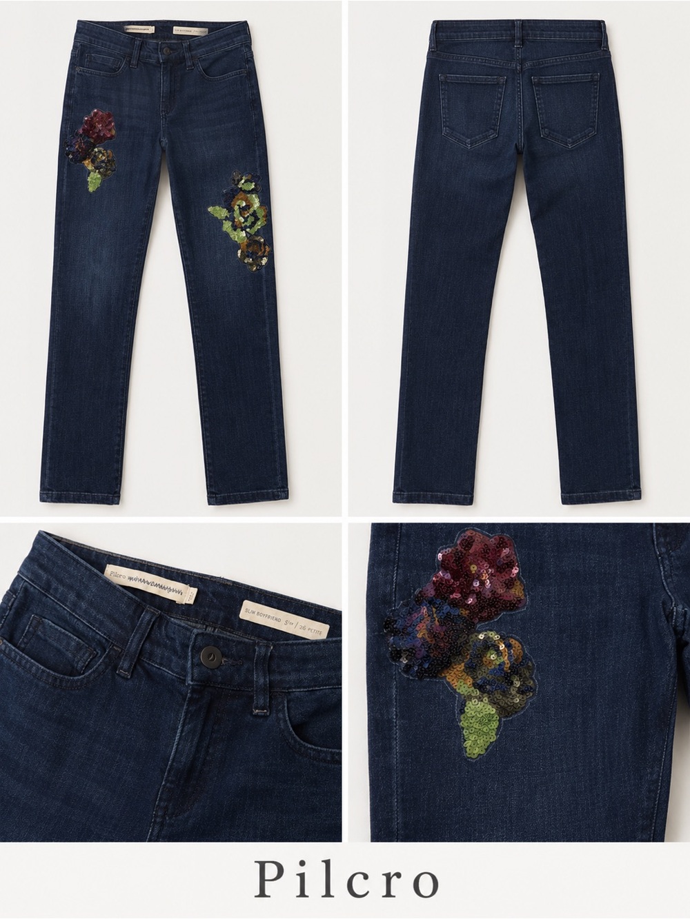 Pilcro Dark Navy Jeans with Multicolor Sequin Floral Patch